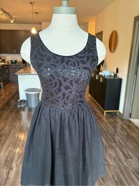 dELiA*s Black Sleeveless Mini Dress with Sequin Floral Bodice